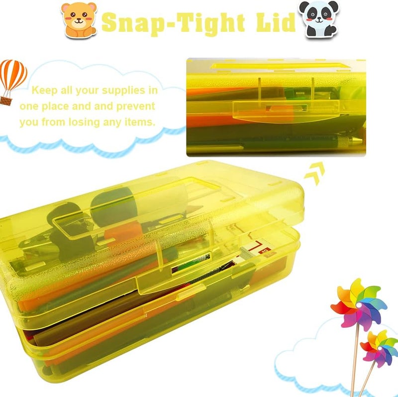 BOEIAC Large Clear Plastic Pencil Case - 3 Pack, Hard Storage Box for Kids & Office Supplies - Pink, Blue, Yellow - Image 5